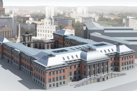 Der neue Landtag des Landes Brandenburg mit der Fassade des historischen Stadtschlosses (Bild: Pressestelle des Ministeriums der Finanzen des Landes Brandenburg).