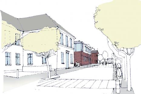 Der Erweiterungsbau schließt die Straßenflucht und bildet durch die moderne Gebäudeform den gewünschten Kontrast zur denkmalgeschützten Stadtbibliothek (Bilder: schmersahl | biermann | prüßner Planungsgesellschaft mbH & Co. KG).