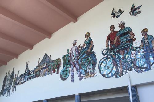 Das denkmalgeschützte Mosaik in der Empfangshalle wurde vorrangig gereinigt und erhielt neuen Glanz.