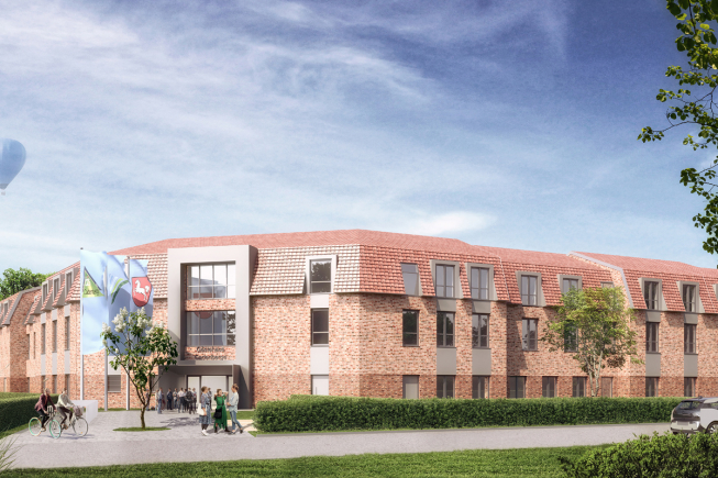 Entwurf eines Gästehauses in Cadenberge für die Berufsbildenden Schulen (Visualisierung: Depenbrock, NHP Neuwald Dulle PartG mbH, Scoopimages)