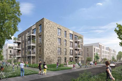 Erster Bauabschnitt  in Münster (Visualisierungen: gna Grimbacher Nogales Architekten GmbH im Auftrag der Depenbrock Bau GmbH & Co. KG)
