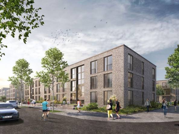 Entwurfansicht für den ersten Bauabschnitt auf über 12.212 m² der Wohn + Stadtbau Münster.